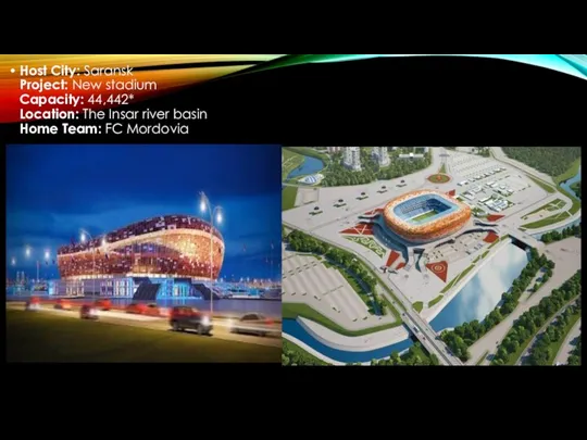Host City: Saransk Project: New stadium Capacity: 44,442* Location: The