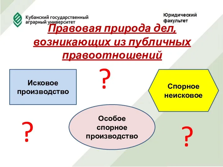 Правовая природа дел, возникающих из публичных правоотношений Исковое производство Особое