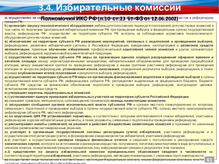 а) осуществляет на территории субъекта РФ контроль за соблюдением избирательных