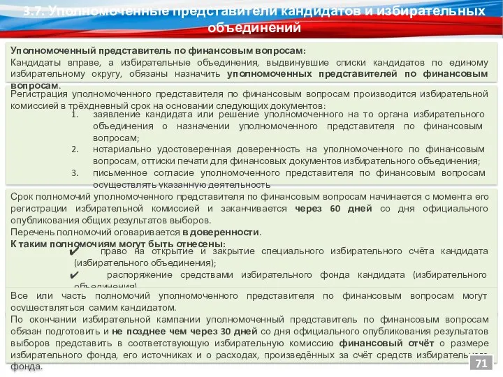 3.7. Уполномоченные представители кандидатов и избирательных объединений Уполномоченный представитель по