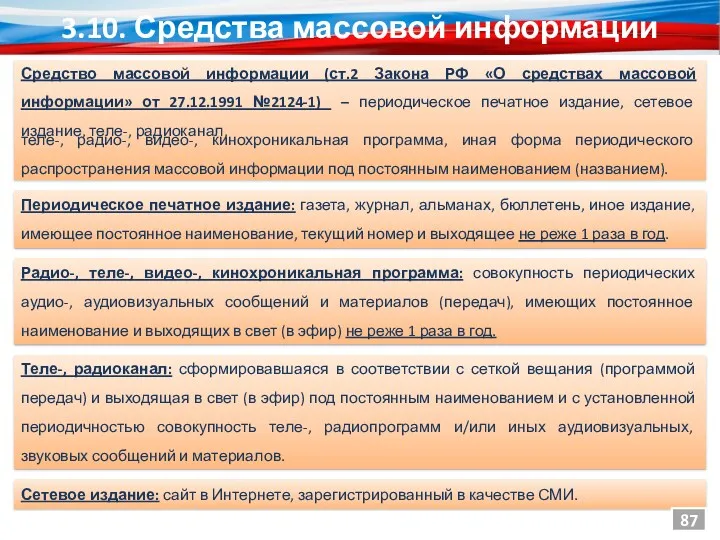 Средство массовой информации (ст.2 Закона РФ «О средствах массовой информации»