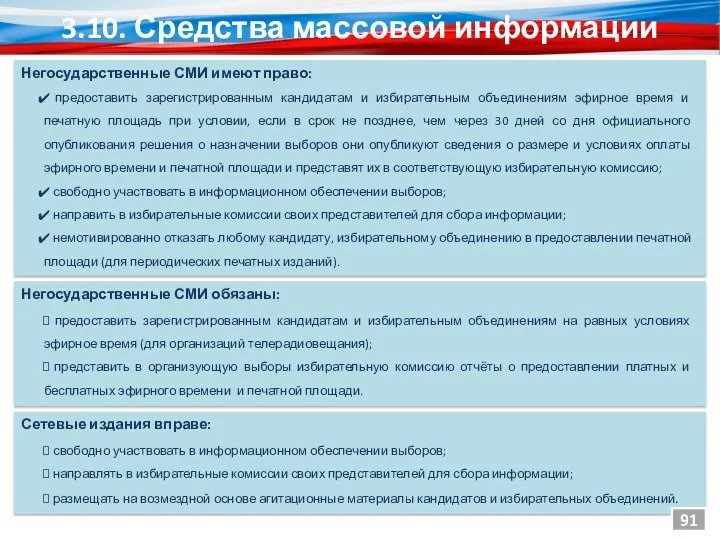 Негосударственные СМИ обязаны: 3.10. Средства массовой информации Негосударственные СМИ имеют