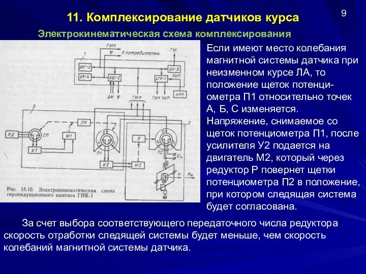 11. Комплексирование датчиков курса Электрокинематическая схема комплексирования 9 Если имеют