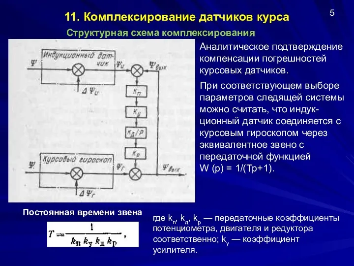 11. Комплексирование датчиков курса Структурная схема комплексирования 5 Аналитическое подтверждение