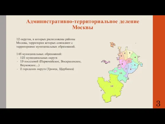 Административно-территориальное деление Москвы 12 округов, в которых расположены районы Москвы,