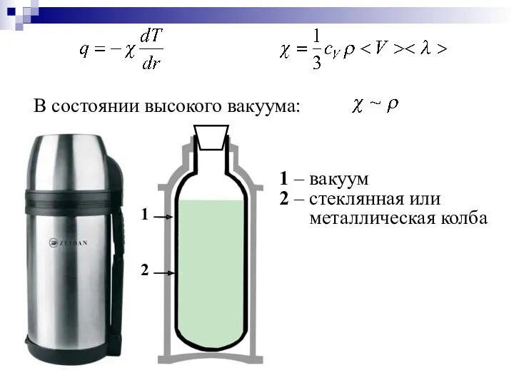 Коэффициент теплопроводности численно равен количеству теплоты, переносимому через единичную площадку