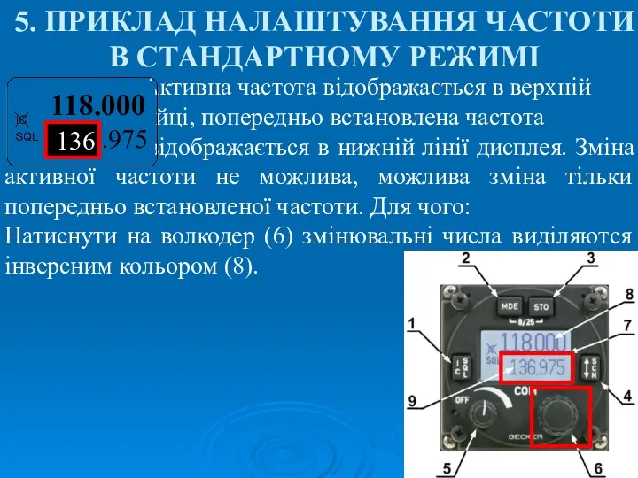 5. ПРИКЛАД НАЛАШТУВАННЯ ЧАСТОТИ В СТАНДАРТНОМУ РЕЖИМІ Активна частота відображається