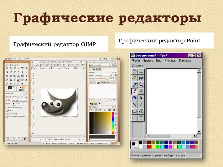 Графические редакторы Графический редактор GIMP Графический редактор Paint