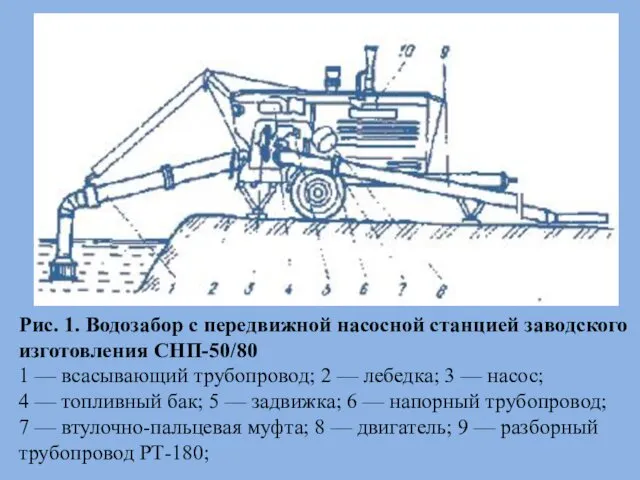 Рис. 1. Водозабор с передвижной насосной станцией заводского изготовления СНП-50/80