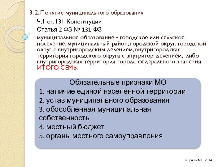 3. 2. Понятие муниципального образования Ч.1 ст. 131 Конституции Статья