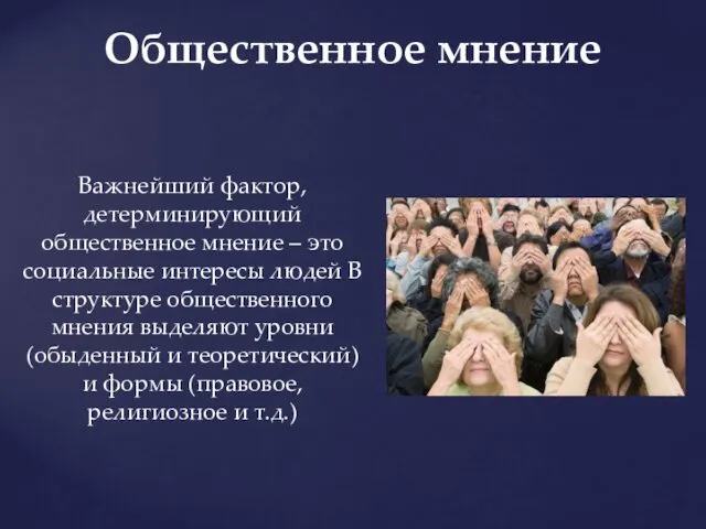 Важнейший фактор, детерминирующий общественное мнение – это социальные интересы людей