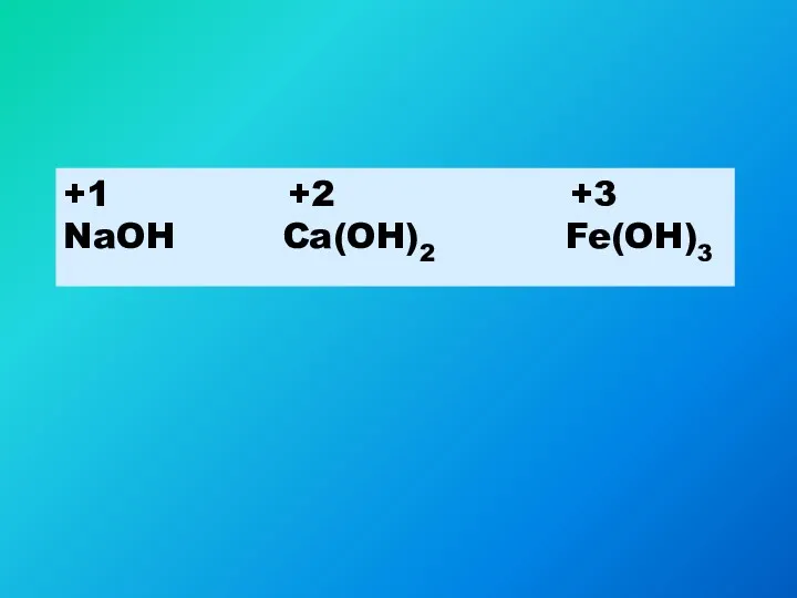 +1 +2 +3 NaOH Ca(OH)2 Fe(OH)3