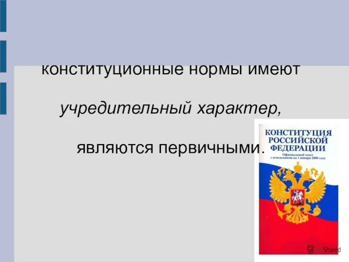 конституционные нормы имеют учредительный характер, являются первичными.