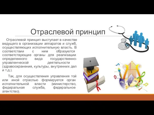 Отраслевой принцип Отраслевой принцип выступает в качестве ведущего в организации