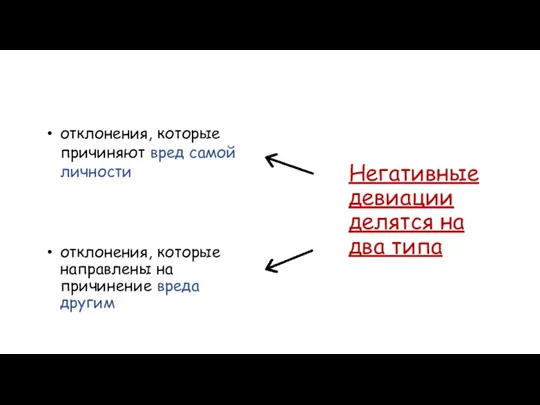 Негативные девиации делятся на два типа отклонения, которые направлены на