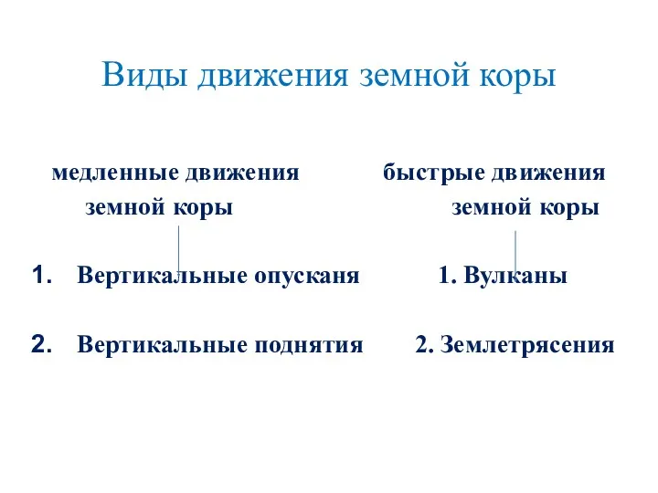 Виды движения земной коры медленные движения быстрые движения земной коры