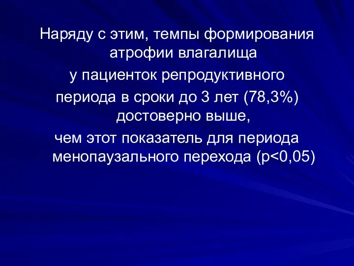 Наряду с этим, темпы формирования атрофии влагалища у пациенток репродуктивного