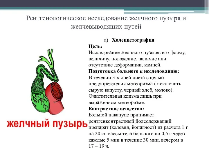 Рентгенологическое исследование желчного пузыря и желчевыводящих путей а) Холецистография Цель: