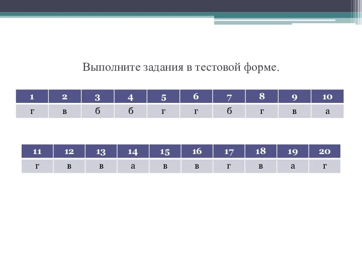 Выполните задания в тестовой форме.