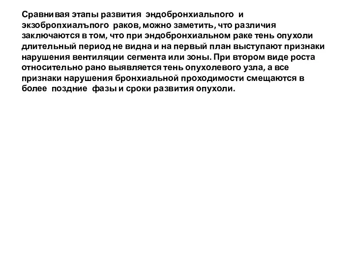 Сравнивая этапы развития эндобронхиальпого и экзобропхиалъпого ра­ков, можно заметить, что