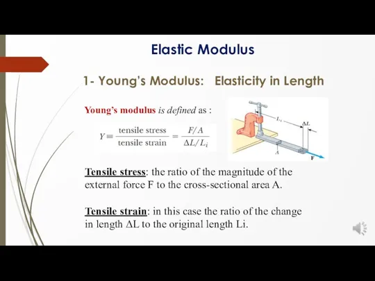 Young’s modulus is defined as : 1- Young’s Modulus: Elasticity