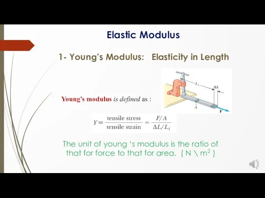 Young’s modulus is defined as : The unit of young ‘s modulus is