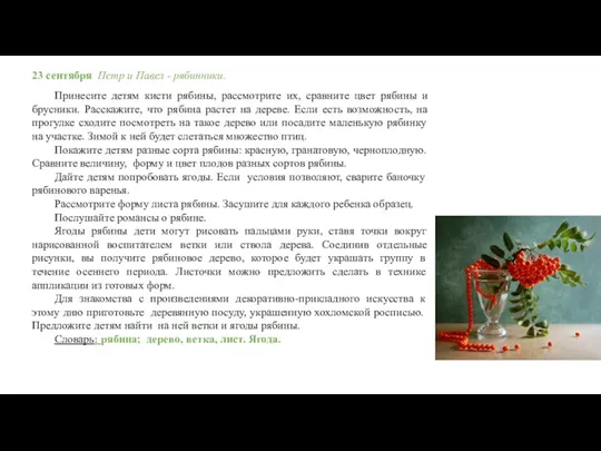 23 сентября Петр и Павел - рябинники. Принесите детям кисти