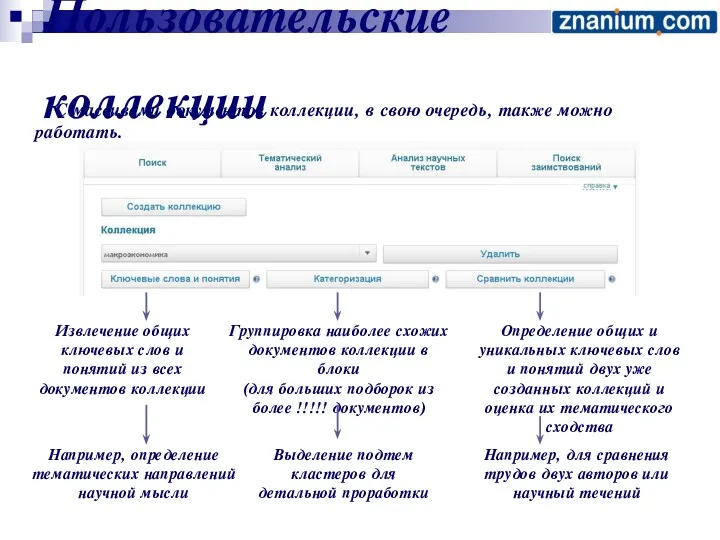 Пользовательские коллекции С массивами документов коллекции, в свою очередь, также