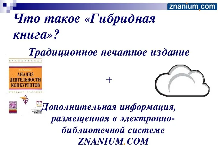 Что такое «Гибридная книга»? Традиционное печатное издание + Дополнительная информация, размещенная в электронно-библиотечной системе ZNANIUM.COM