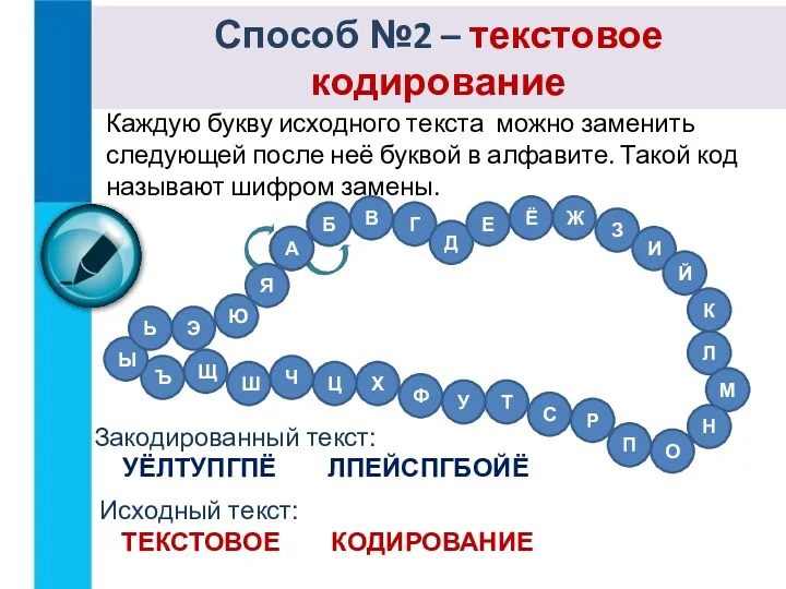 Каждую букву исходного текста можно заменить следующей после неё буквой