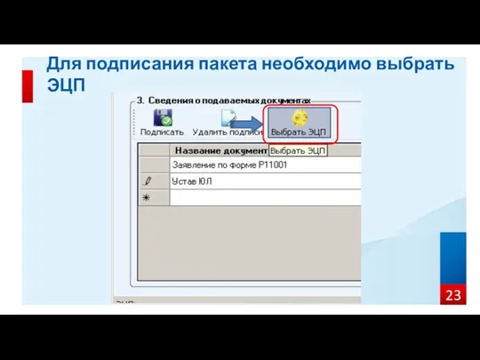 Для подписания пакета необходимо выбрать ЭЦП