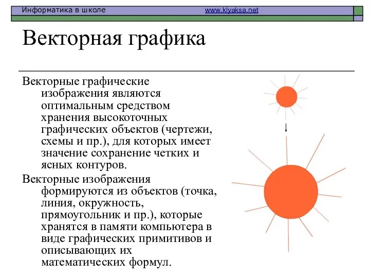 Векторная графика Векторные графические изображения являются оптимальным средством хранения высокоточных графических объектов (чертежи,