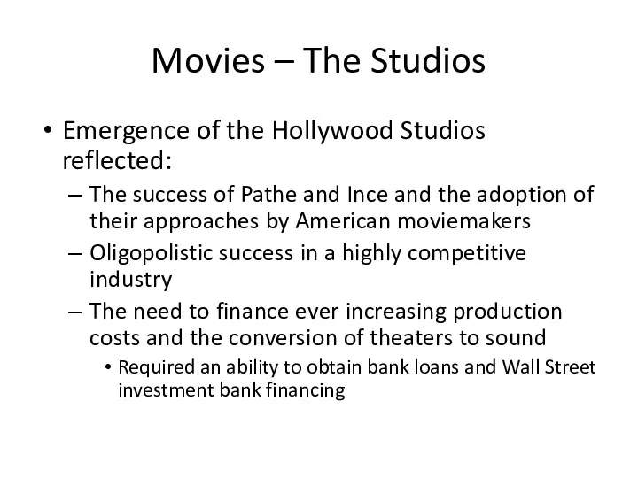 Movies – The Studios Emergence of the Hollywood Studios reflected: