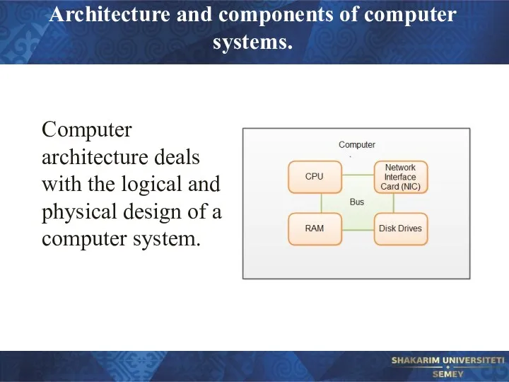 Architecture and components of computer systems. Computer architecture deals with