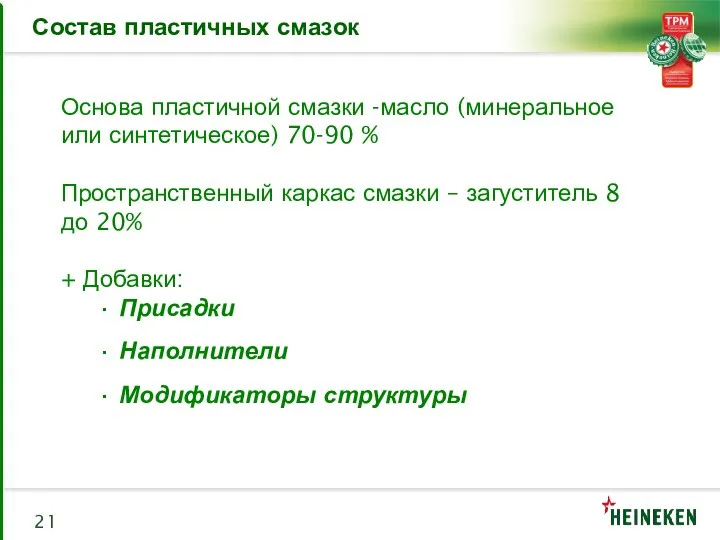 Основа пластичной смазки -масло (минеральное или синтетическое) 70-90 % Пространственный