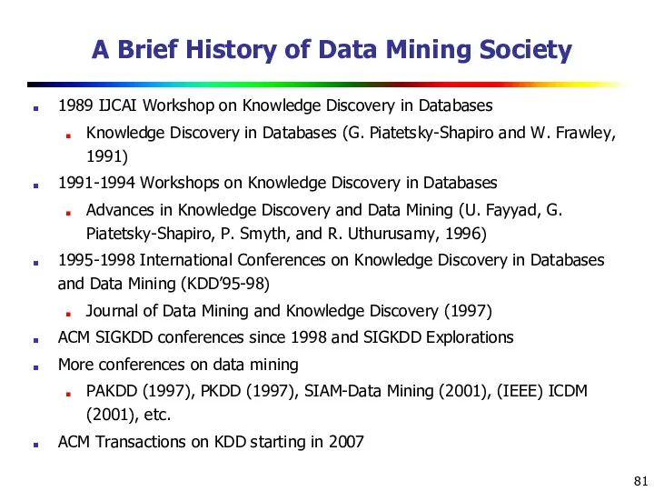 A Brief History of Data Mining Society 1989 IJCAI Workshop