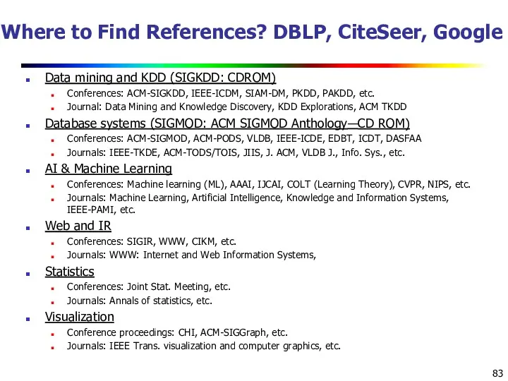 Where to Find References? DBLP, CiteSeer, Google Data mining and