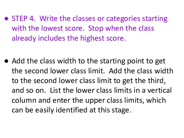 STEP 4. Write the classes or categories starting with the