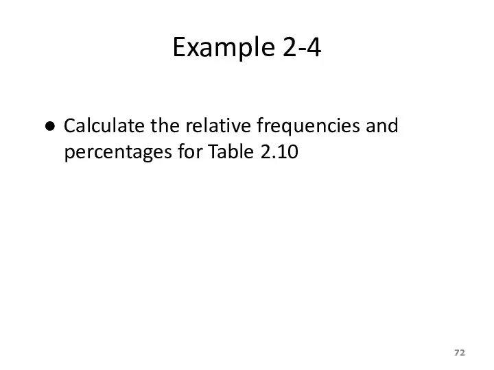 Example 2-4 Calculate the relative frequencies and percentages for Table 2.10