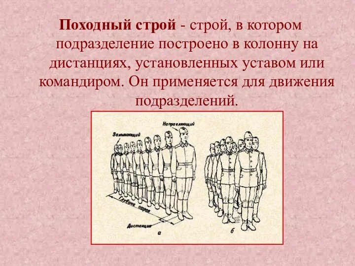 Походный строй - строй, в котором подразделение построено в колонну