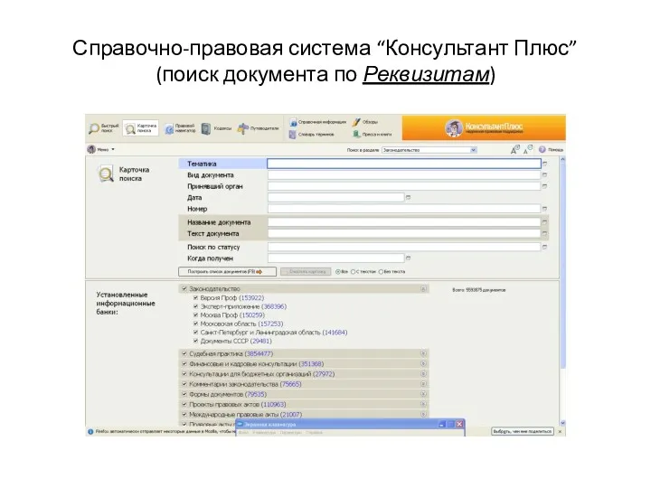 Справочно-правовая система “Консультант Плюс” (поиск документа по Реквизитам)