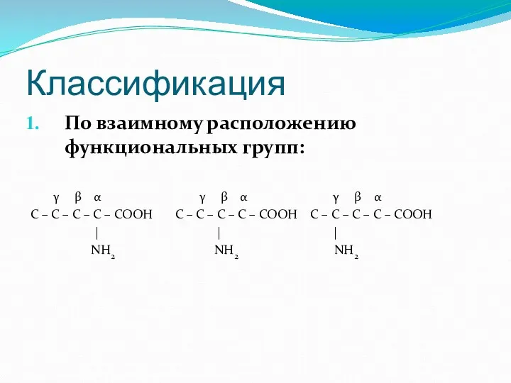 Классификация По взаимному расположению функциональных групп: γ β α γ