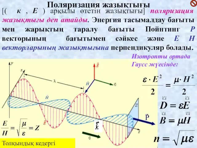 [( к , Е ) арқылы өтетін жазықтығы] поляризация жазықтығы деп атайды. Энергия