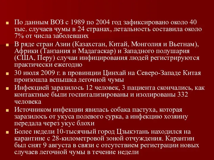 По данным ВОЗ с 1989 по 2004 год зафиксировано около