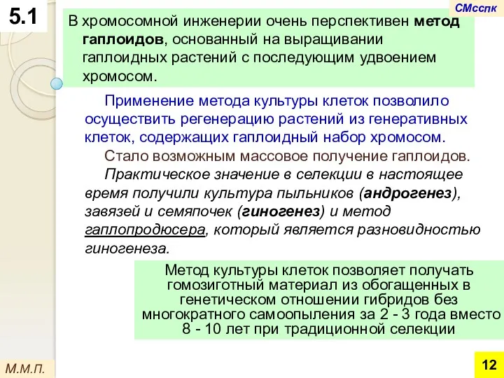 В хромосомной инженерии очень перспективен метод гаплоидов, основанный на выращивании