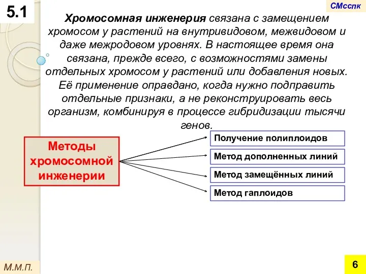 5.1 М.М.П. Хромосомная инженерия связана с замещением хромосом у растений