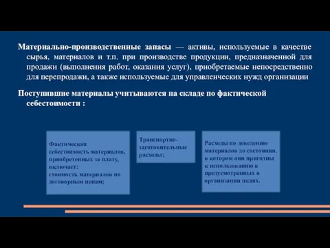 Материально-производственные запасы — активы, используемые в качестве сырья, материалов и