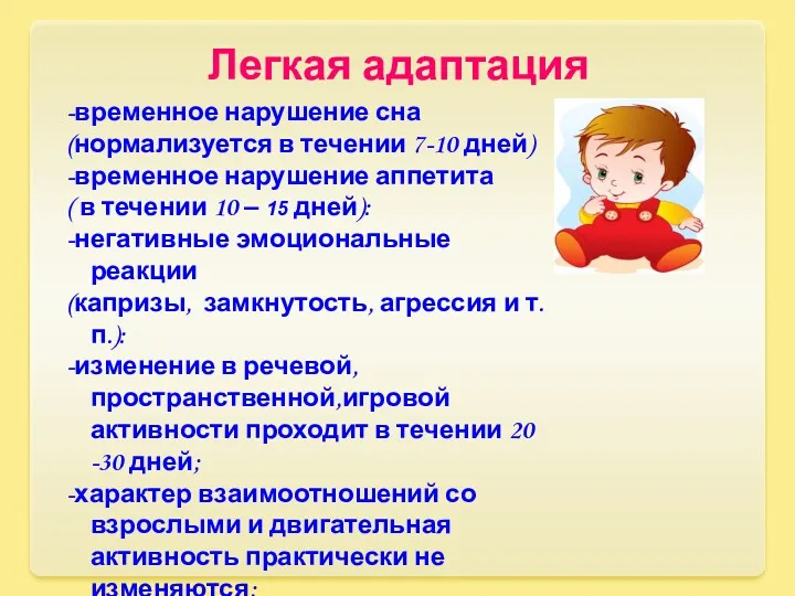 Легкая адаптация -временное нарушение сна (нормализуется в течении 7-10 дней)