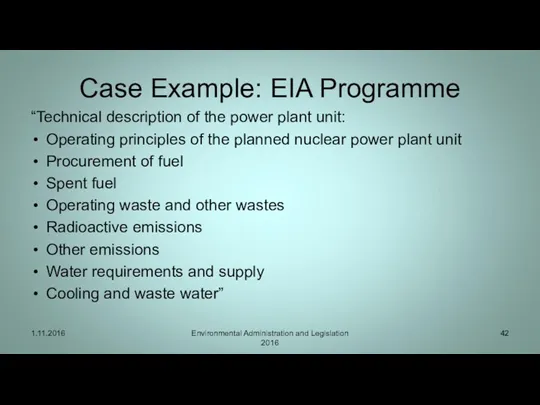 Case Example: EIA Programme “Technical description of the power plant