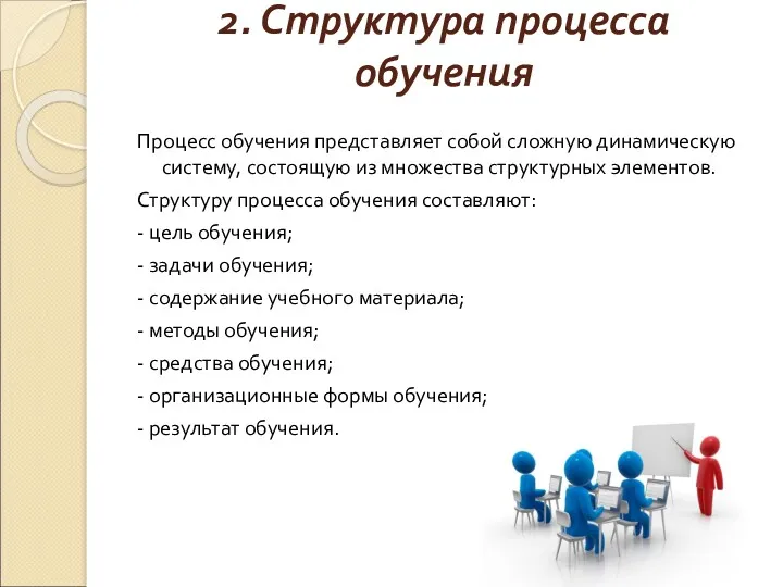 2. Структура процесса обучения Процесс обучения представляет собой сложную динамическую систему, состоящую из